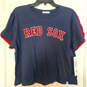 Boston Red Sox Woman’s Cropped Tee Red Lined Short Sleeves Size Medium NWT MLB